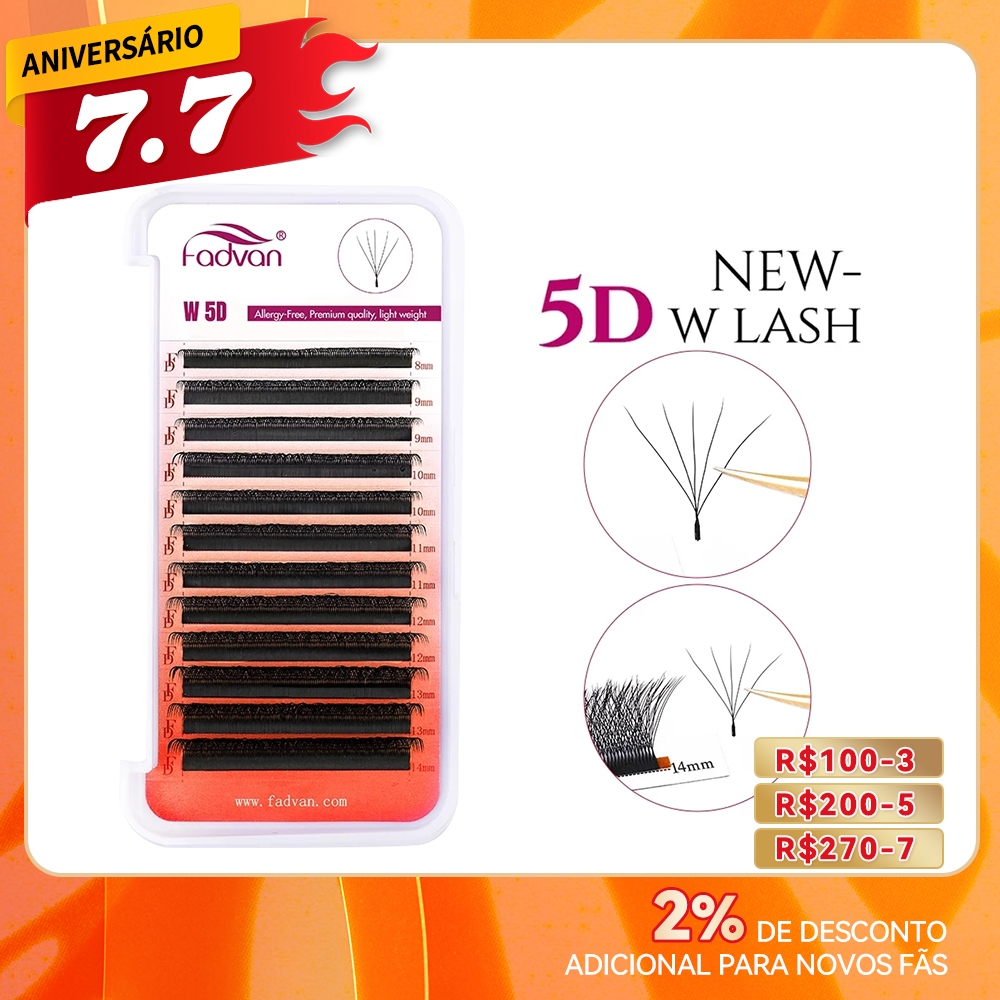 Fadvan 5D W Extensões De Cílios Em Forma De 0.07 C/D Faux Mink Natural Pestanas Profissionais Suaves