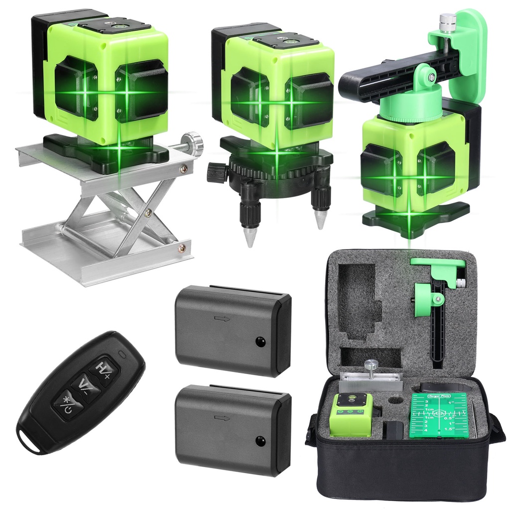 Nivel A Laser 12 Linhas Verde Completo Profissional Com 2 Baterias Tripé