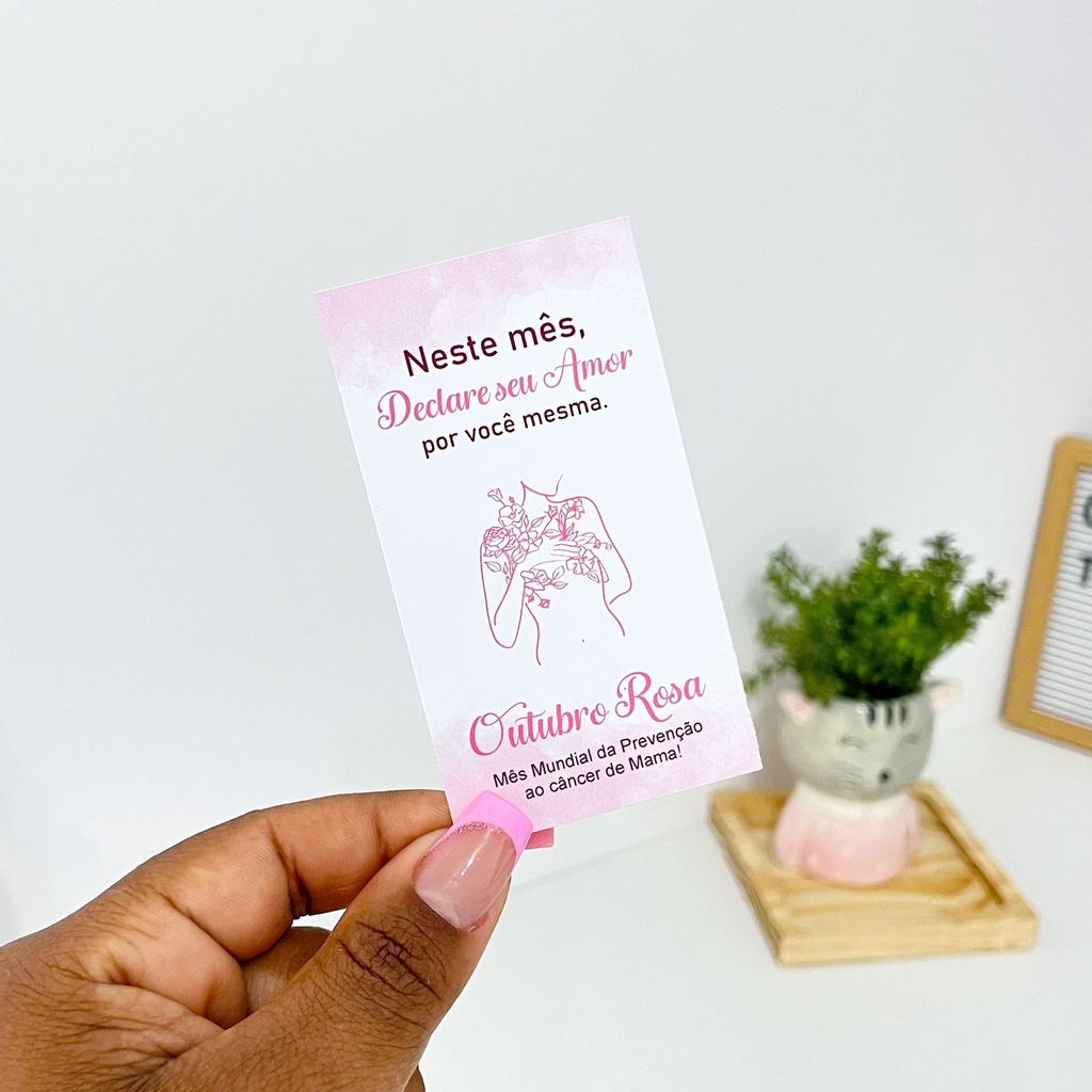 50 Cartão Outubro rosa 9x5cm