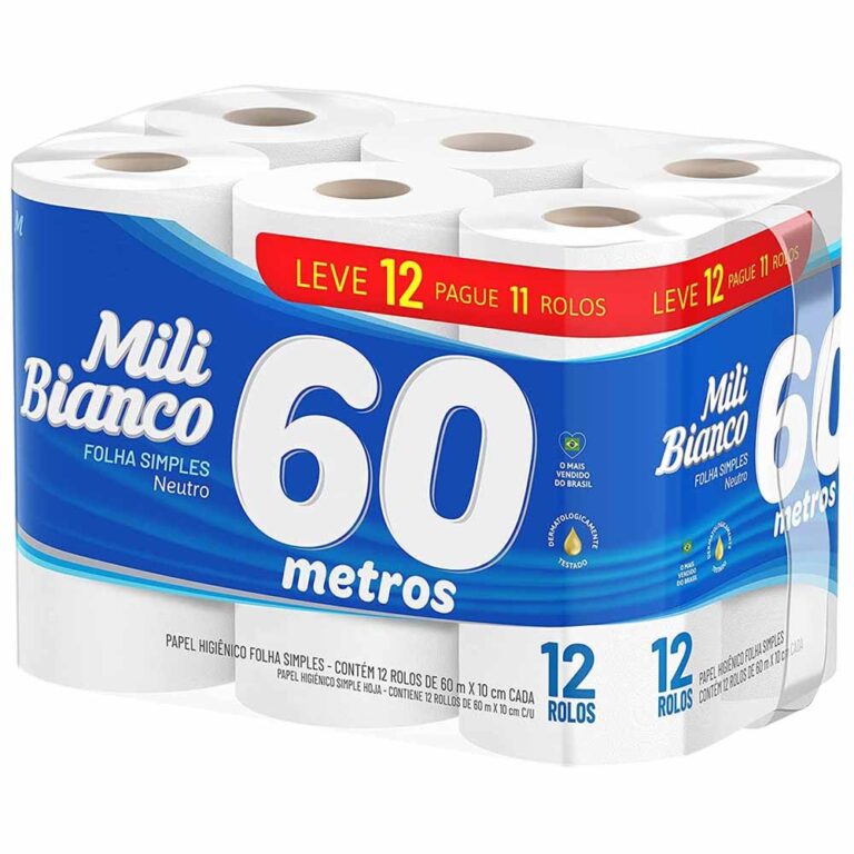 12 Rolos Papel Higiênico Bianco 60 metros Folha S