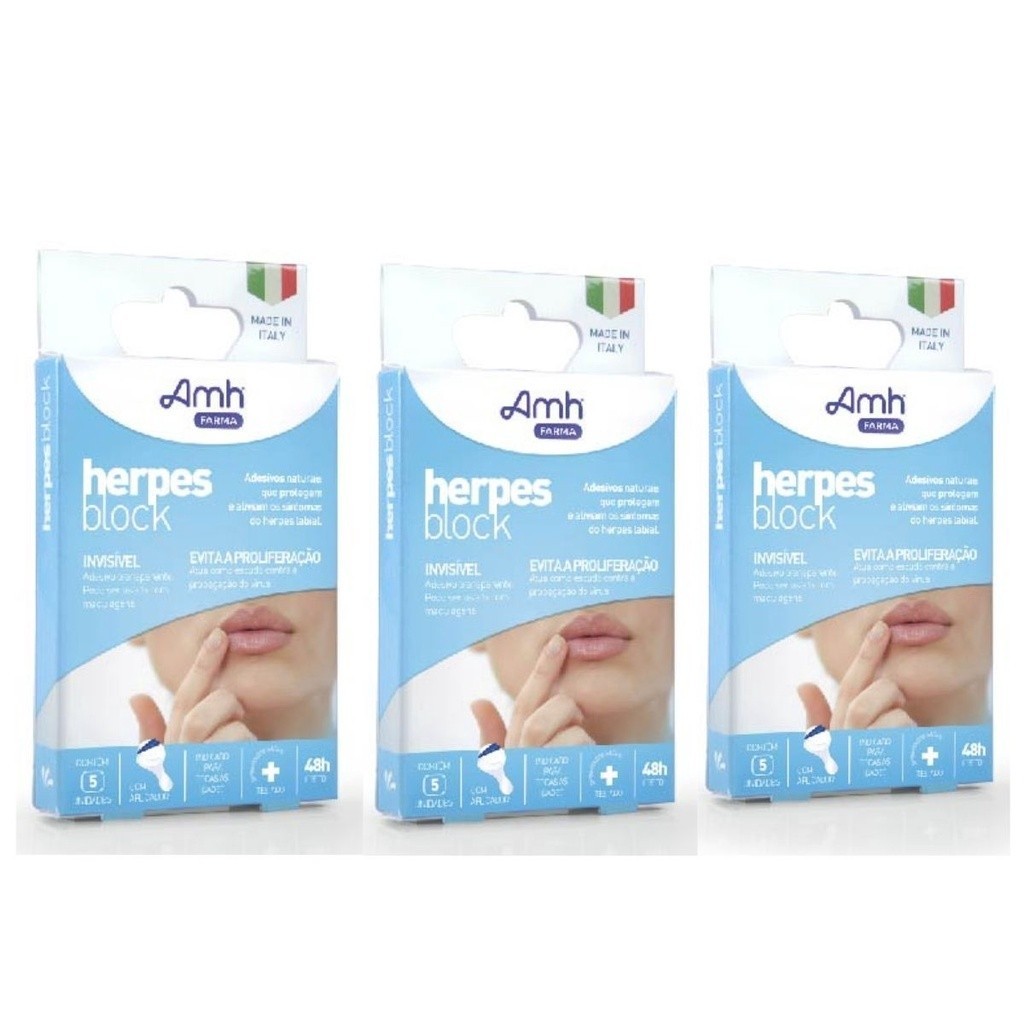 Kit com 3 Caixas Herpes Block ® Adesivos Naturais Para Herpes Labial