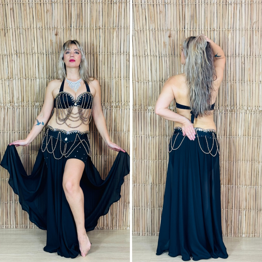 [Liquidação] Dança do Ventre Traje Bordado Completo M 42  – Pronta Entrega – TPCL-352