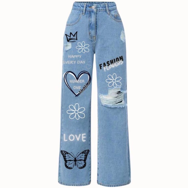 Calça jeans wide leg  com desenho estilo pantalon