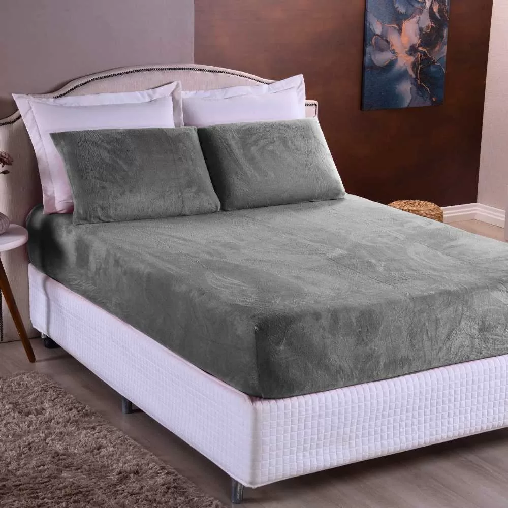Jogo de Lençol Plush Com Elástico Pelúcia Inverno Quente Macio Para Cama SolteiroCasalQueenKing