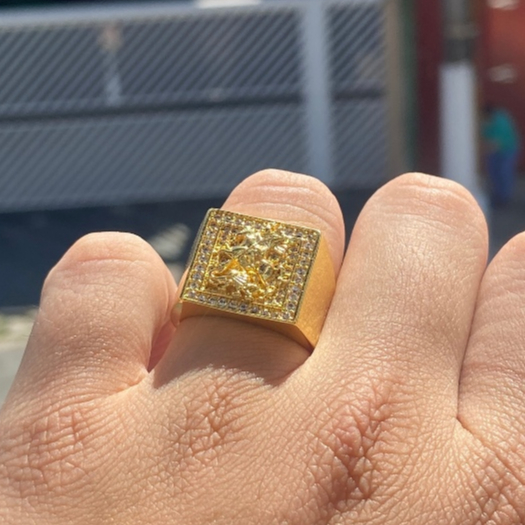 Anel De ouro 24k Masculino São Jorge Cravejada Ba