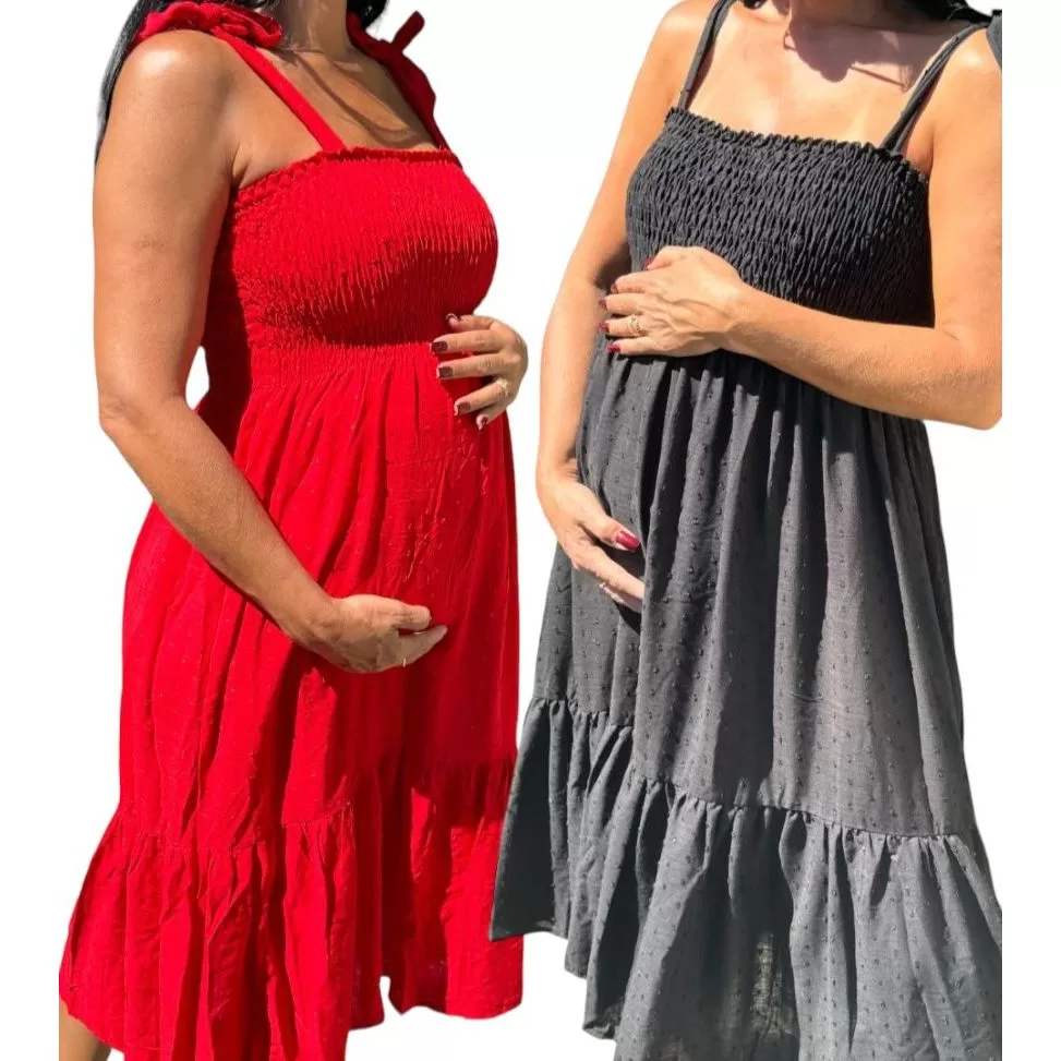 Vestido Para Grrávidas Soltinho E Confortável Modelo Midi De Alcinha