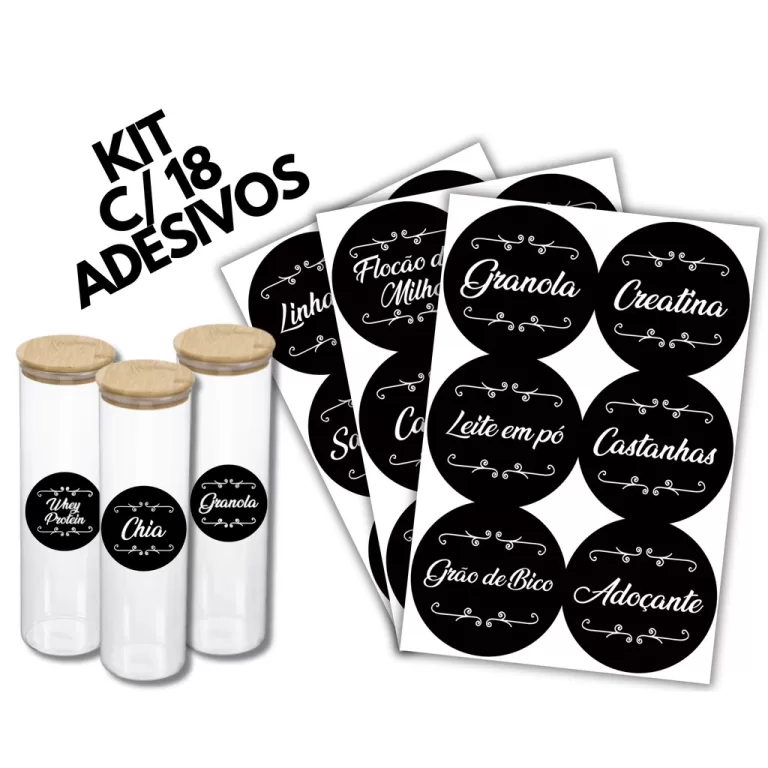 18 Etiquetas Adesivas para Potes Fitness – T