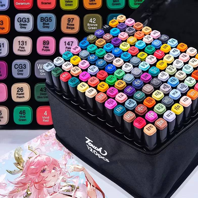 Conjunto De Canetas Marcador Ponta Dupla 24/36/48/60 Cores Com Bolsa/ Pintura De Arte/Aquarela