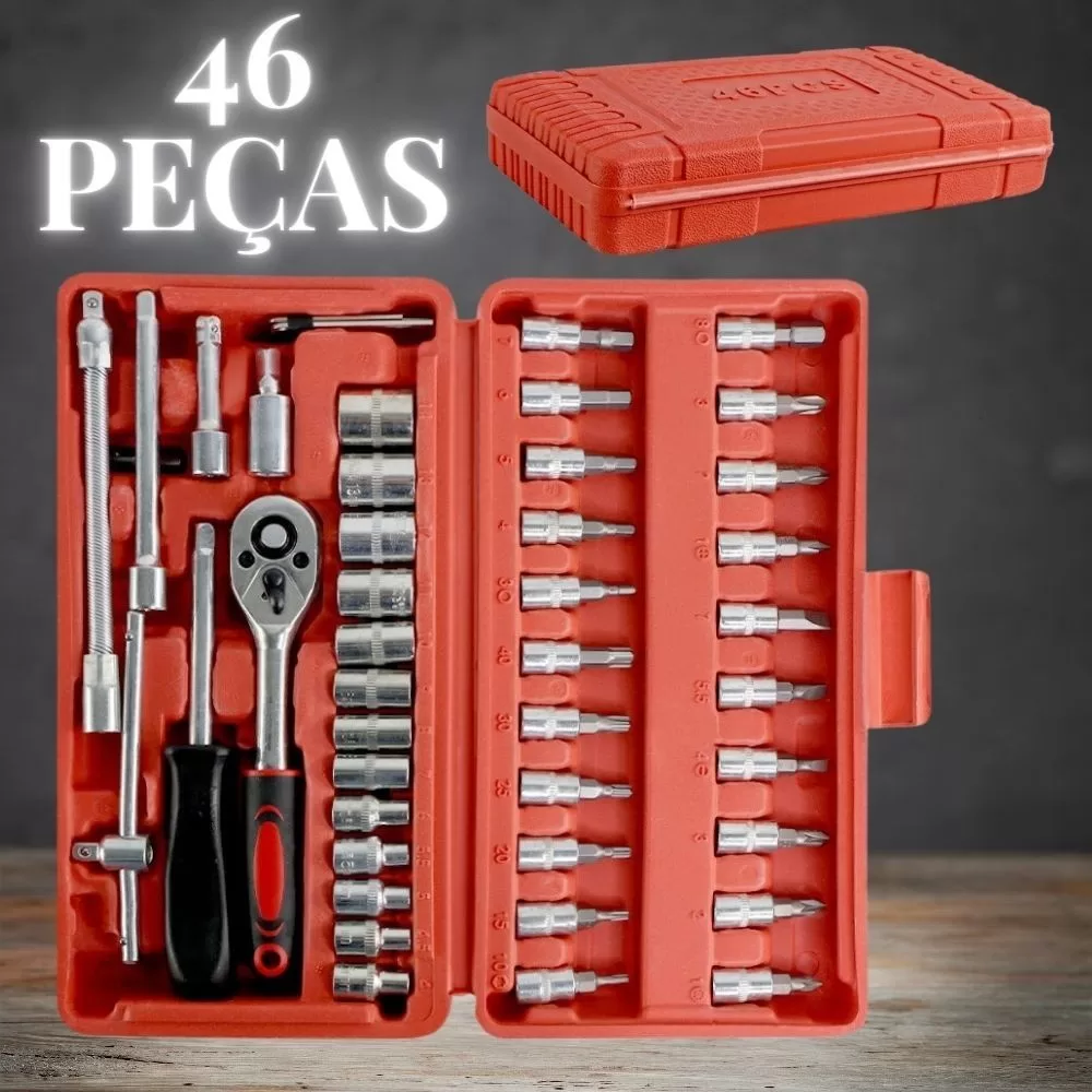 Kit Ferramentas Catraca Maleta 46 Peças Alicate Pressão Pro