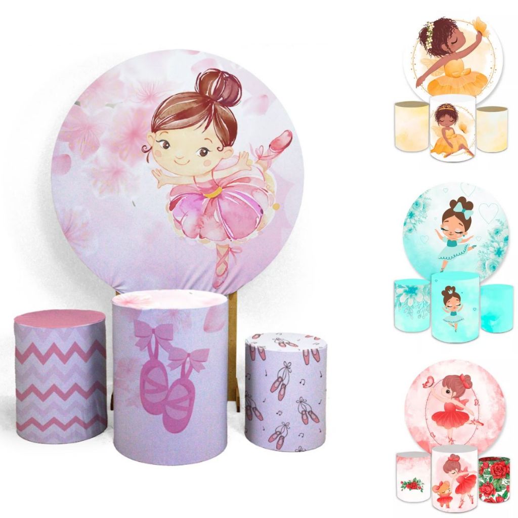 Kit Festa Decoração Painel Redondo + Trio Capa Cilindros Bailarina Modelos