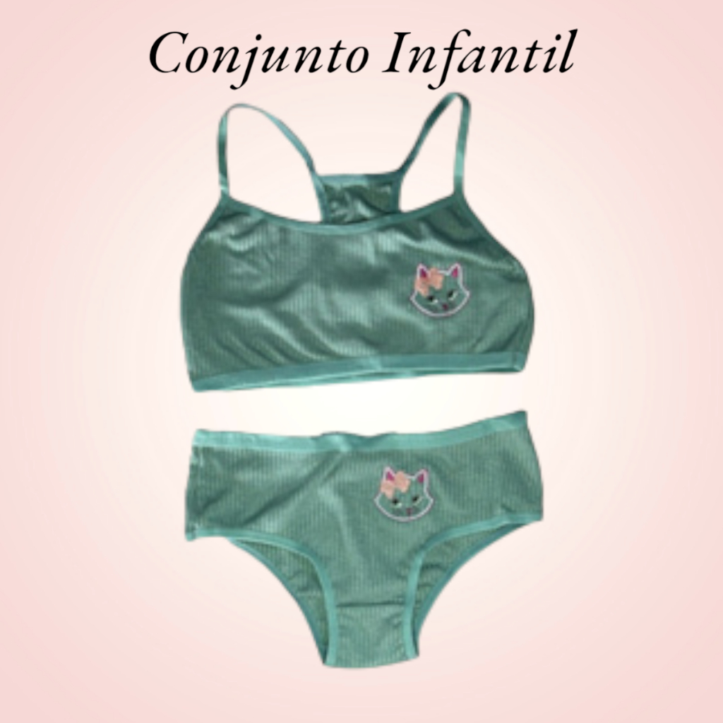 Conjunto Infantil Canelado Bordado Estampado Confortável Top e Calcinha em Algodão Barato Menina