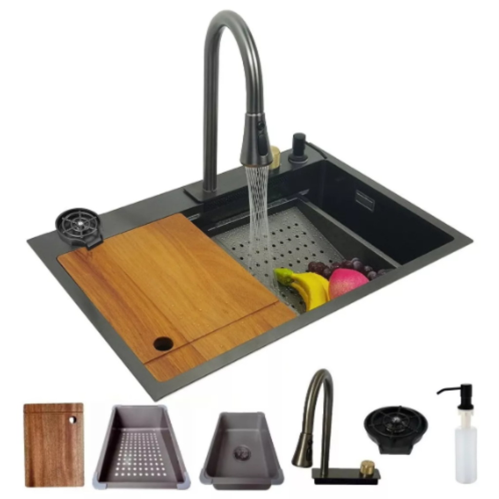 Cuba Cascata Gourmet Premium Torneira Lavador Copos Completa INOX 304