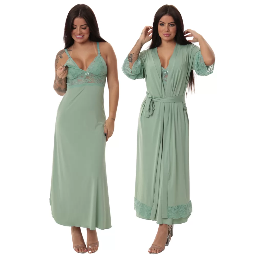 Kit Robe Noiva Roupão Camisola Amamentação Longa Maternidade Luxo