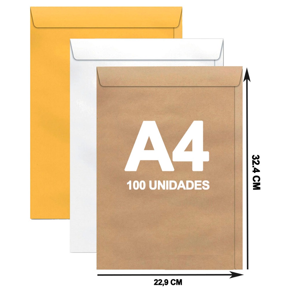 Envelope A4 22×32 cm Kraft 229×324 Pardo Curriculum Escritorio Branco Ouro