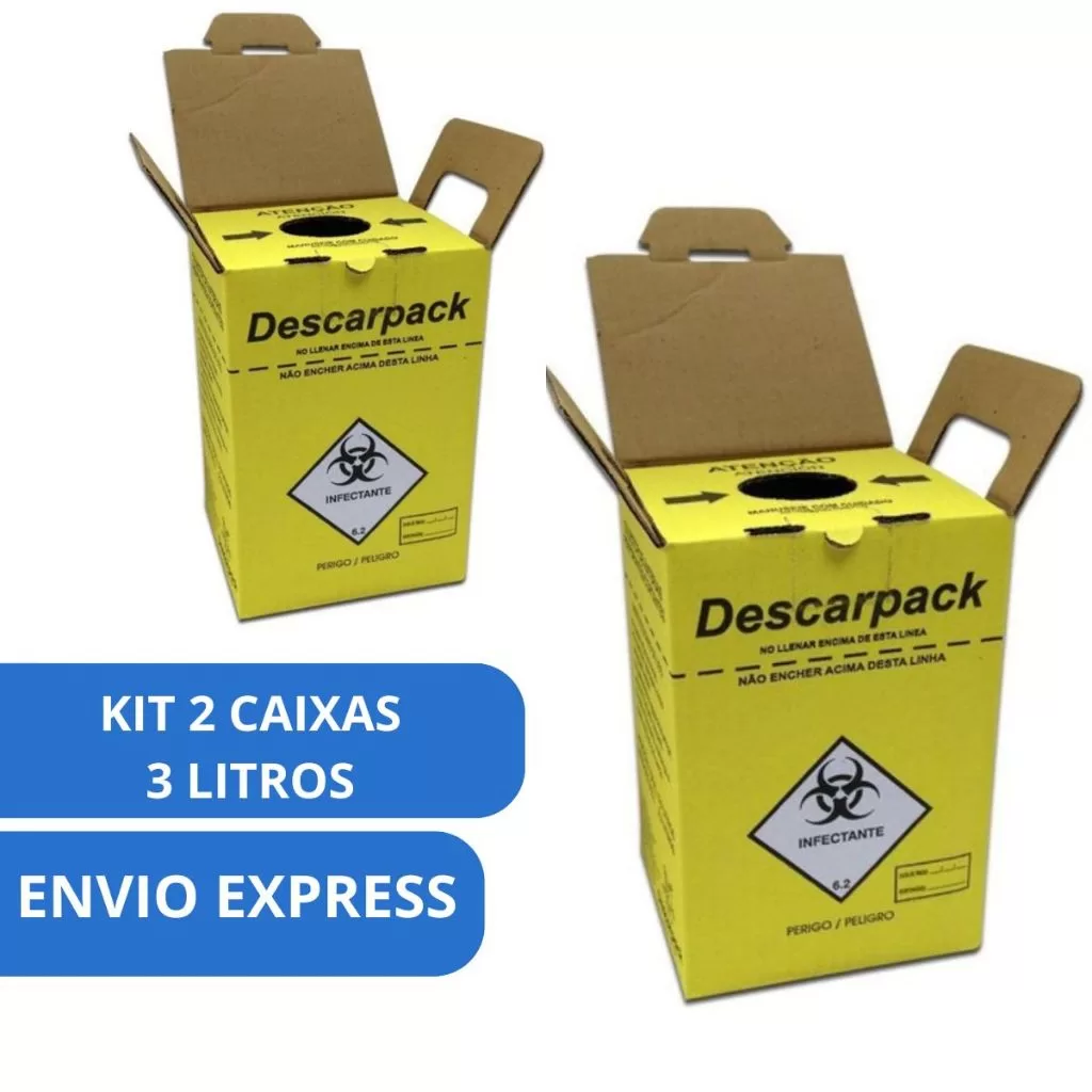 2 Caixa Coletora de Material Perfuro Cortante Descarpack 3 Litros