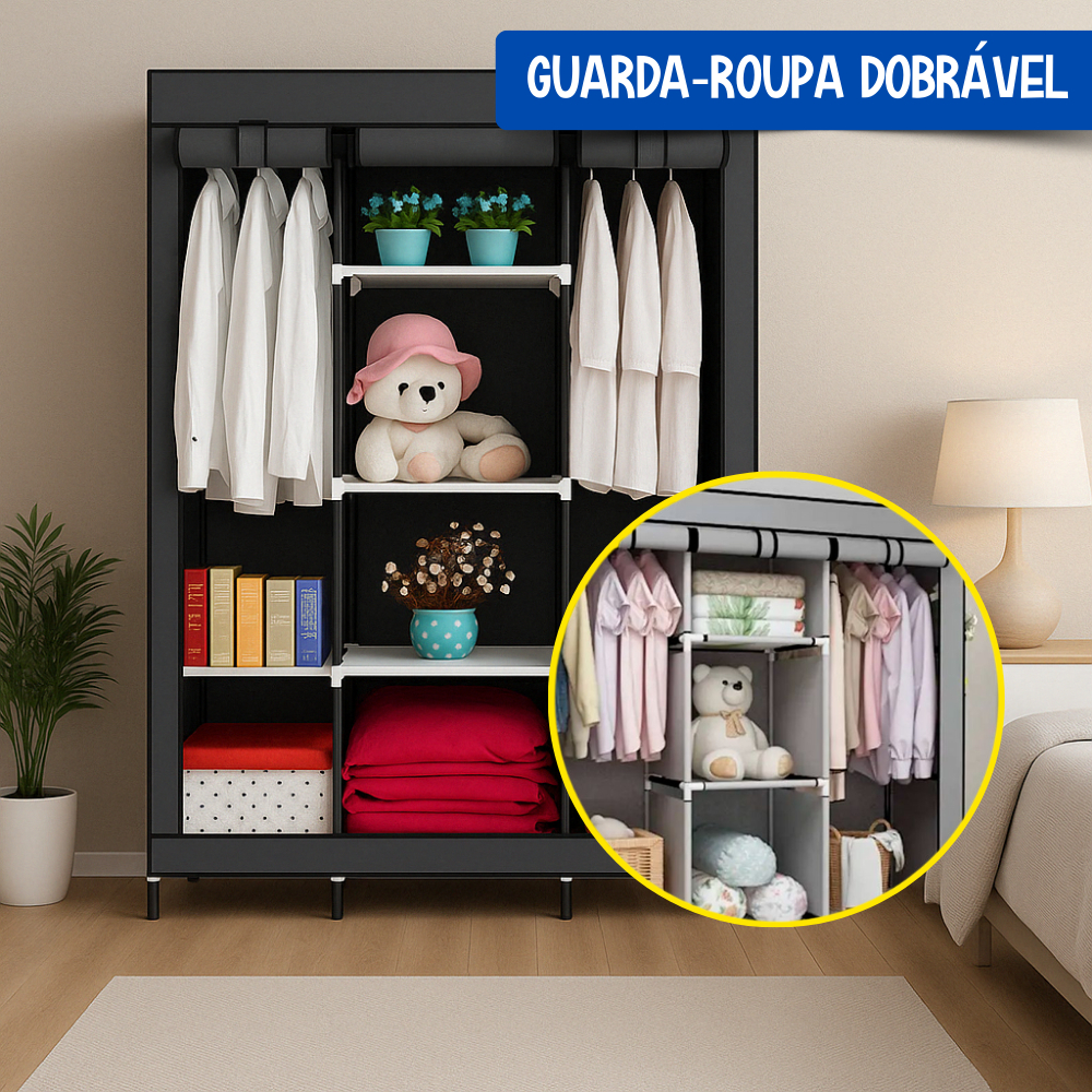 Guarda-Roupa Portátil Dobrável Organizador Prático Proteção Contra Poeira Tecido Resistente Bonito