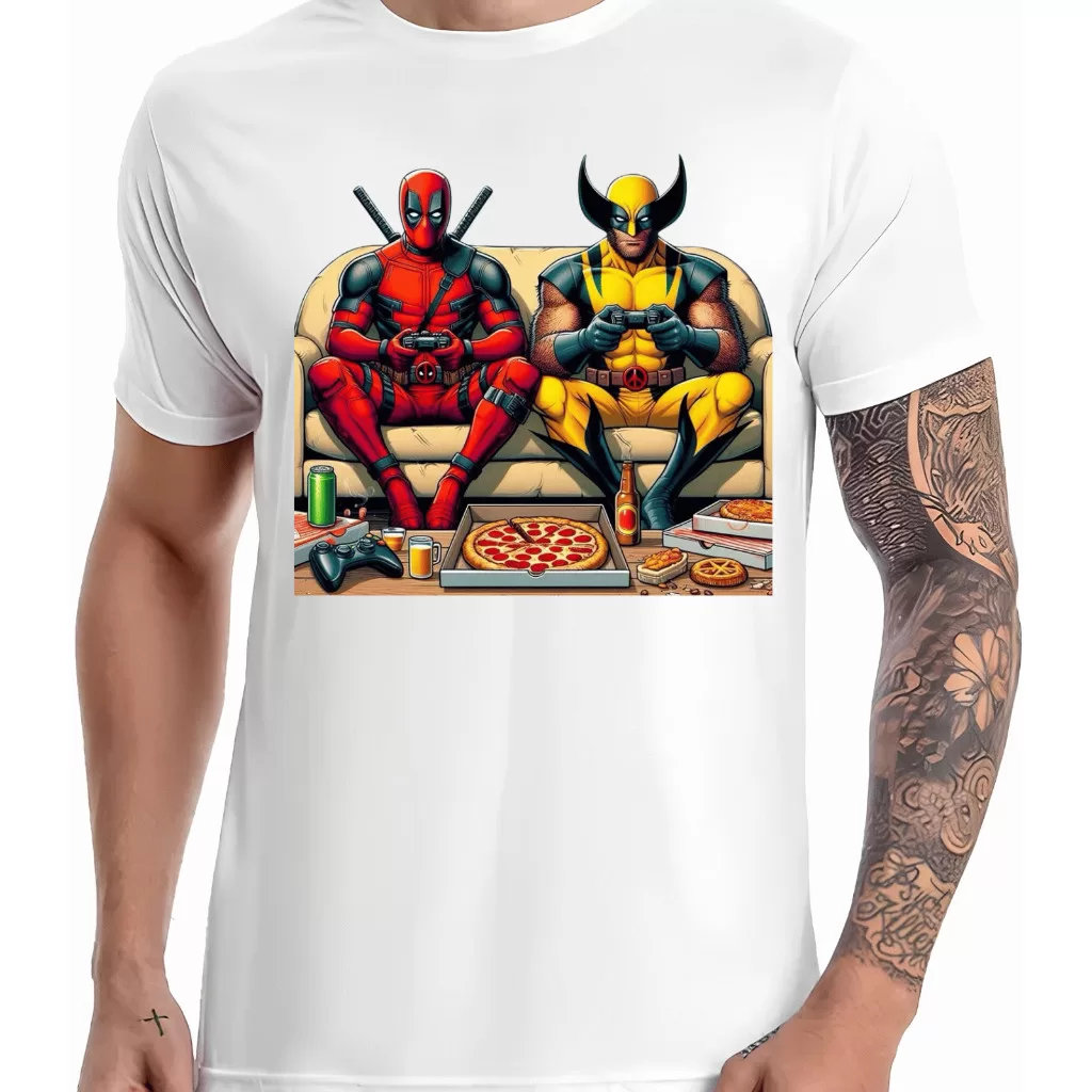 Camiseta Geek – Amigos Jogando Vídeo Game, herois, marve