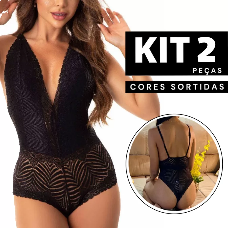 Kit 2/1 Body Feminino Rendado sem Bojo Decote em V
