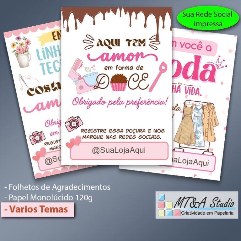 Folhetos de Agradecimento Cliente, 07x10cm, 120g, 
