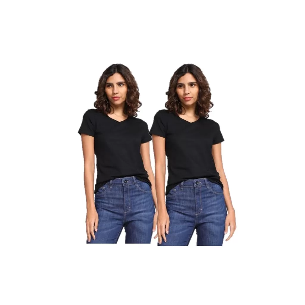 Kit 02 Blusinha Feminina Baby Look – Tecido Viscolycra Manga Curta Preta