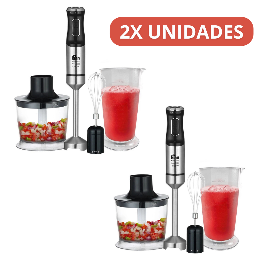 2 Mixer Turbo 3 Em 1 Misturadora Triturador e Fuet Com Função Turbo Premium 1000w Em Aço Inox Casa