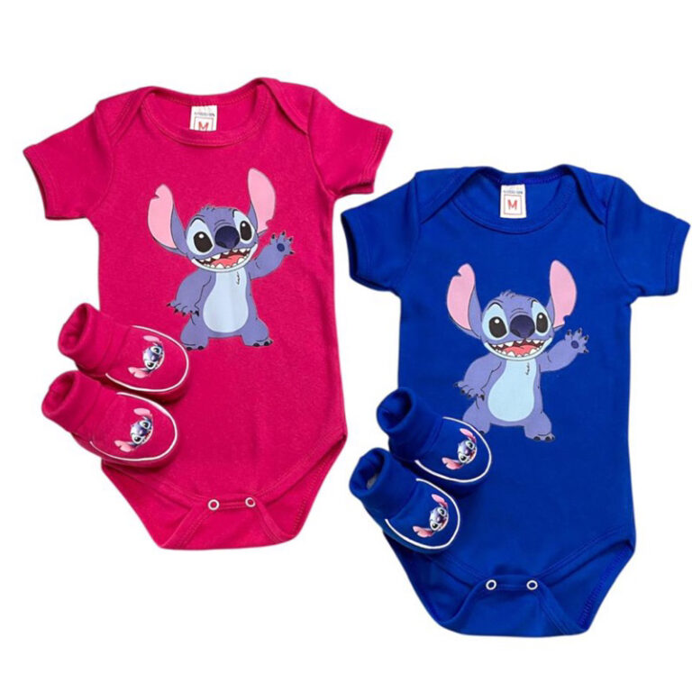 kit 2 peças Stitch, body + Pantufa bebê temátic