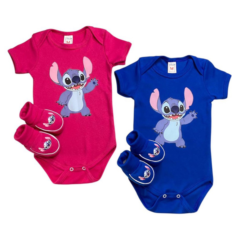 kit 2 peças Stitch, body + Pantufa bebê temáticos infantil