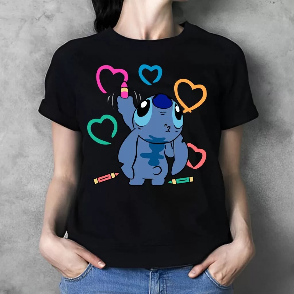 Camiseta Preta blusinha Básica Stitch Feminina, Masculina,  Adulto Unissex