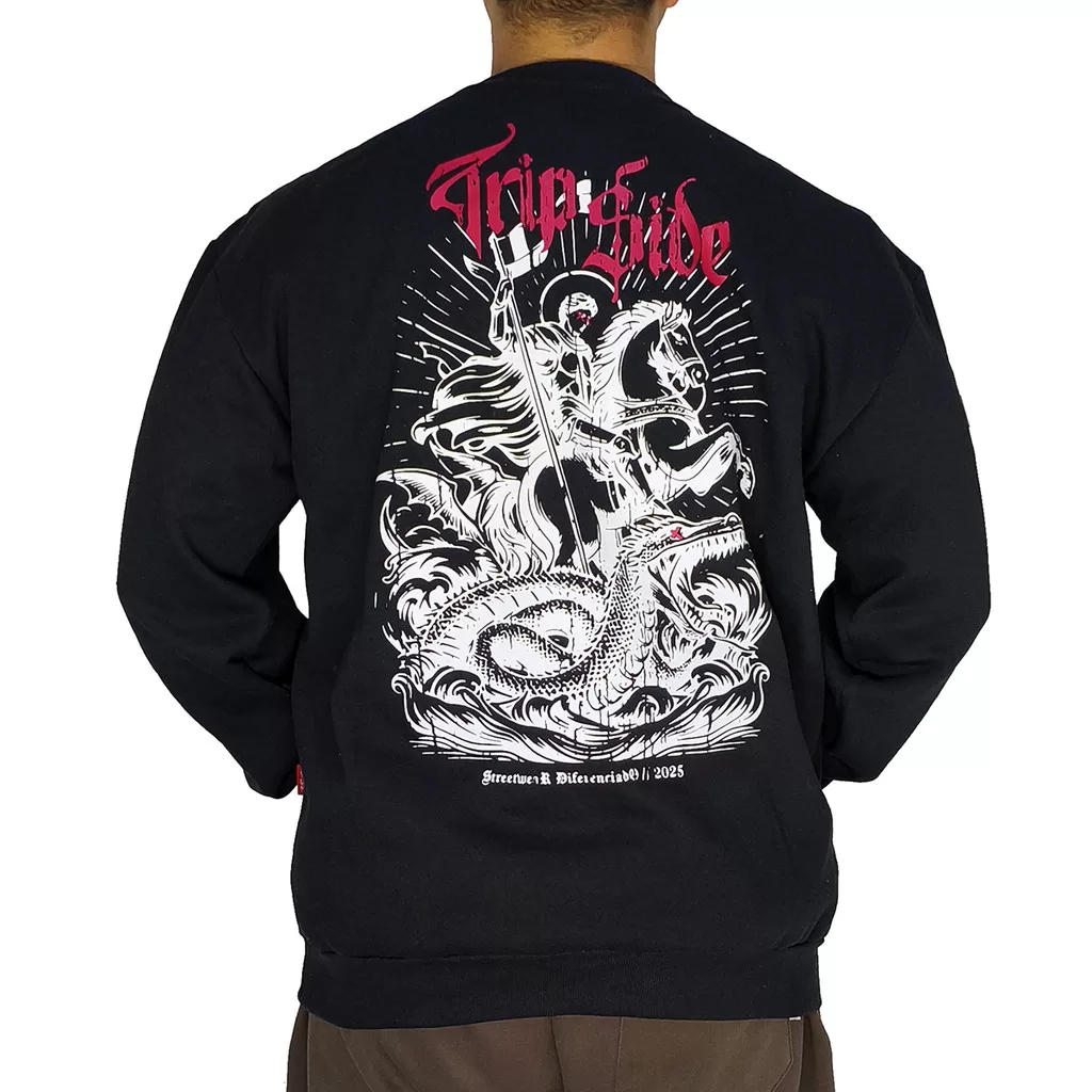 Blusa Moletom Gola Careca Trip Side São Jorge Preto CAR07