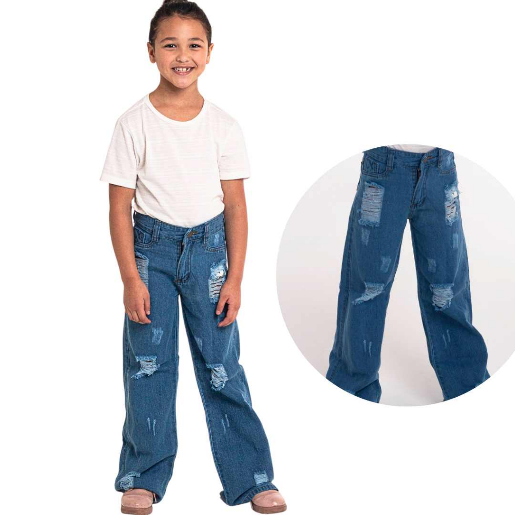Calça Wide Leg feminina infantil da moda juvenil 8 ao 16