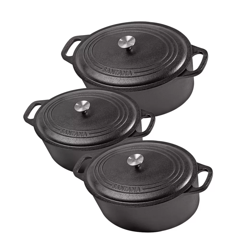 Jogo de Panelas Caçarola Oval 2,5 L, 4 L e 6,5 L de Ferro Fundido