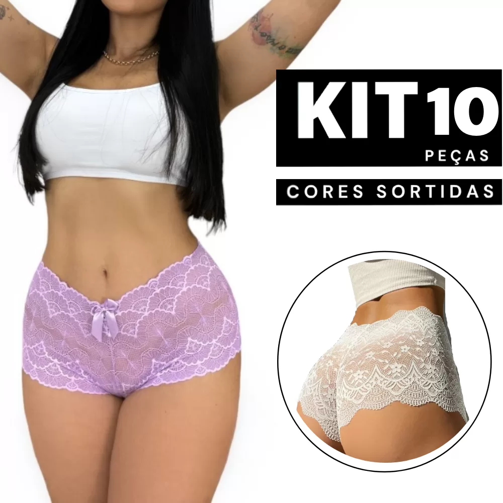 Kit 2 à 10 Calcinha de Renda Estilo Shortinho com 1 Laço Confortável para o Dia a Dia Edumara