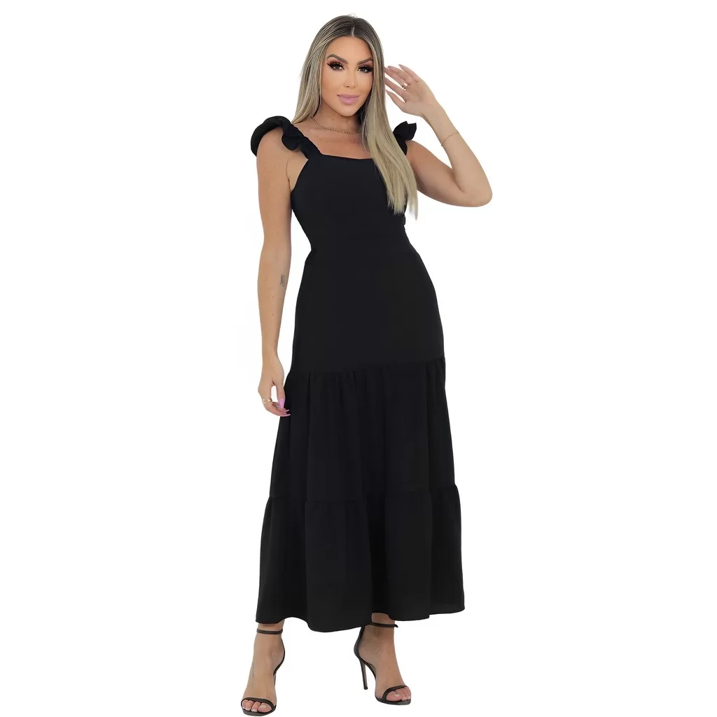 Vestido Longo Feminino Rodado Com Bojo Elastex Costas Regata