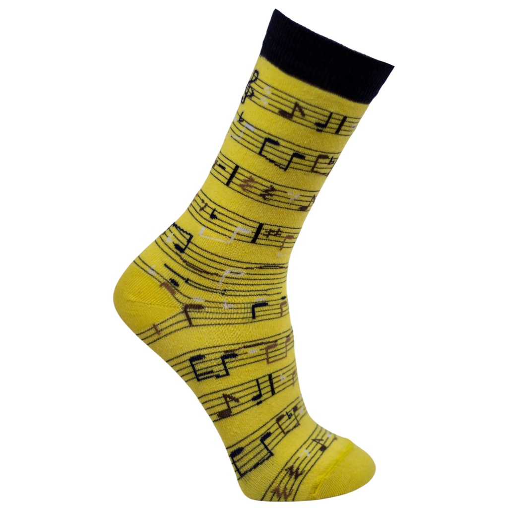 Meia Divertida Cano Longo Notas Musicais Oddo Amarela Masculina/Feminina