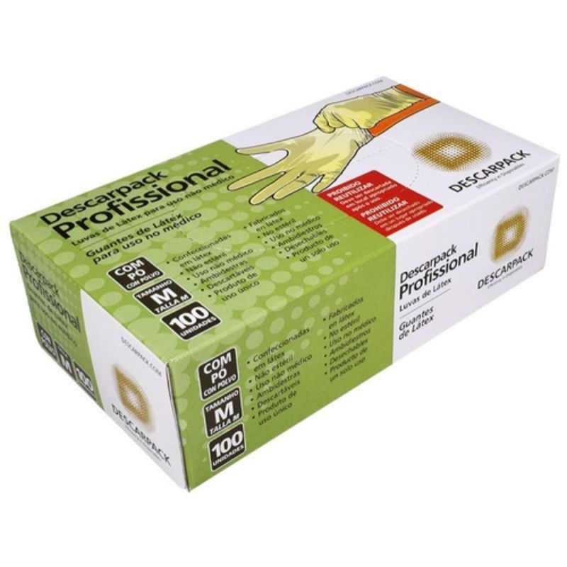 Luva Latéx Descartável C/ Pó Caixa C/ 100Un Tam PP, P, M, G