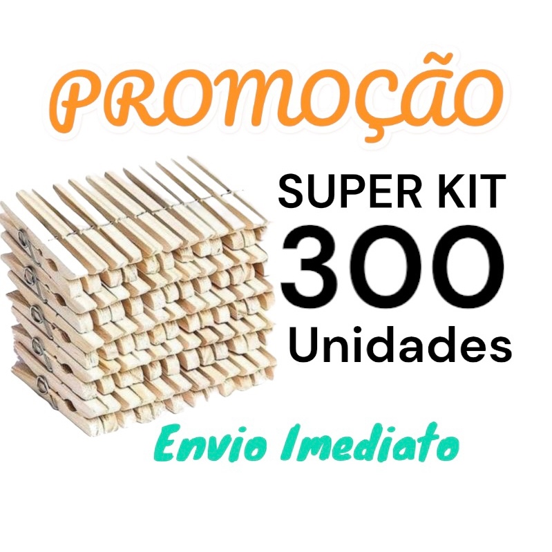 KIT COM 300 UNIDADES DE PRENDEDOR PREGADOR DE ROUPAS, MADEIRA GIGANTE