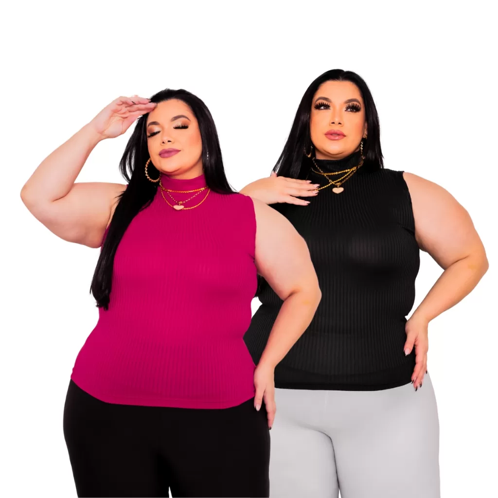 Regata Feminina Canelada Plus Blusinha Básica Kit 2 Unidades