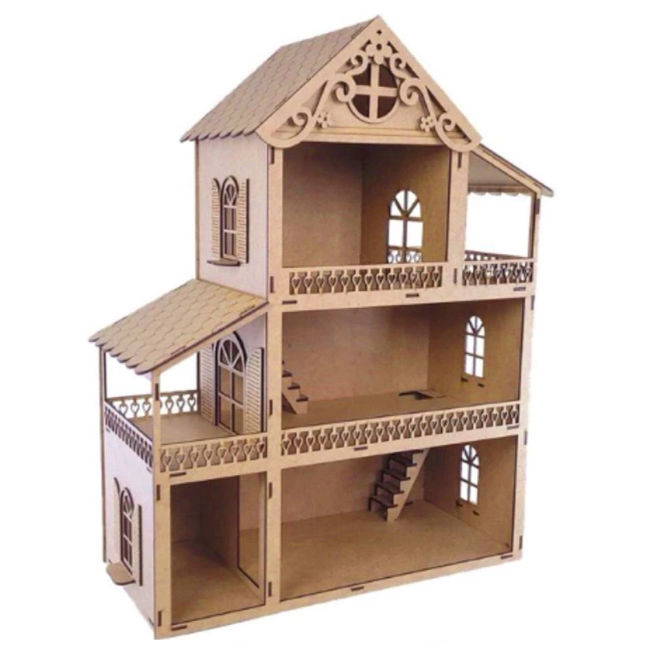 Casinha MDF Três Andares com Varanda  Decoração Infantil, Envio Desmontado