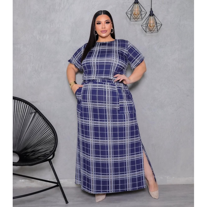 PLUS SIZE Conjunto feminino moda evangélica saia longa inverno tendência xadrez festa junina sãojoão