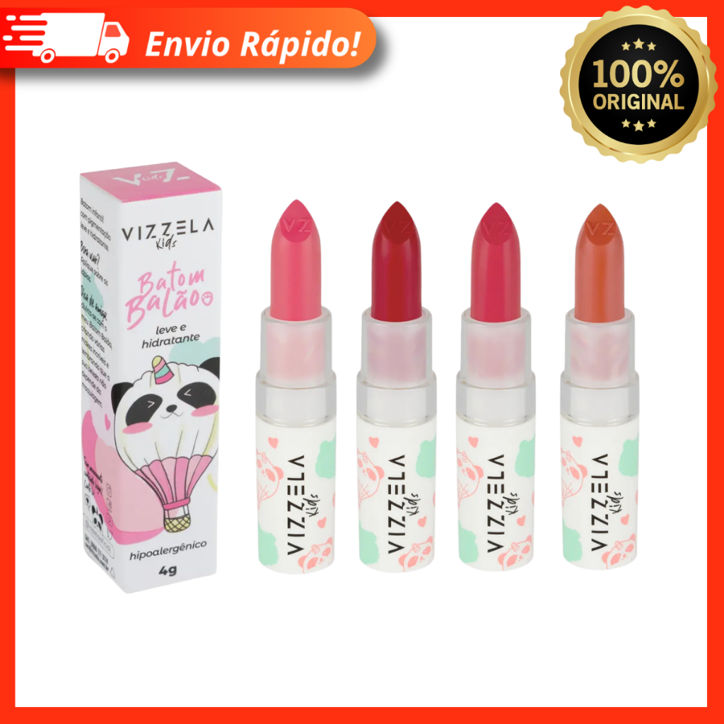 Batom Infantil Balão Vizzela Vegana 4g Hidratante – Lançamento Vizzela