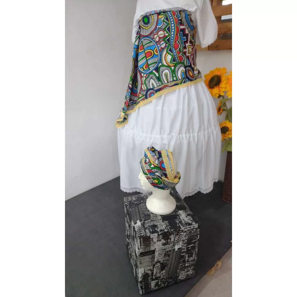 Conjunto pano de costa + pano de cabeça africano colorido GP49