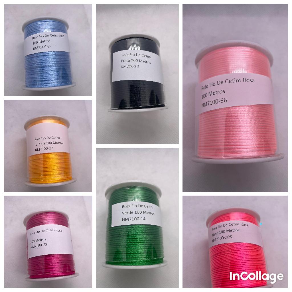 Fio de Seda Cetim 1mm Cordão Rabo de Rato 100 Metros Rolo Multicolor Liso 100m/1mm Premium