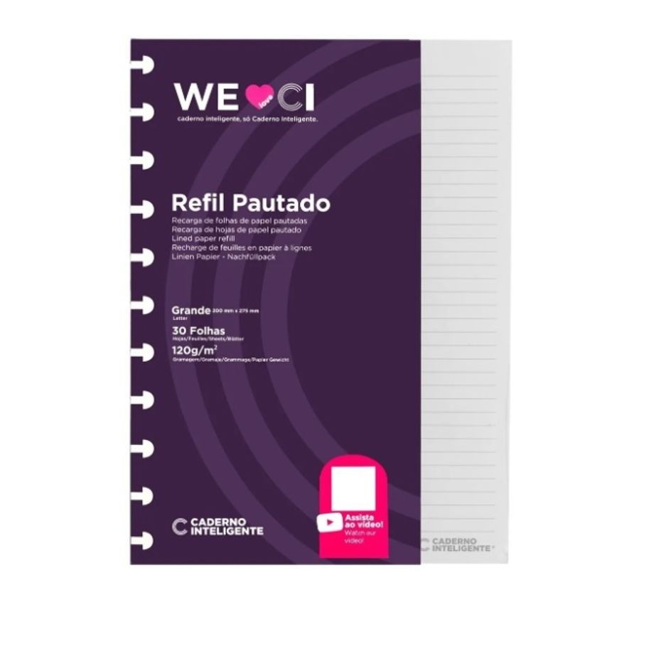 Refil para Caderno Inteligente Grande A4 Pautado 120g – 30 folhas