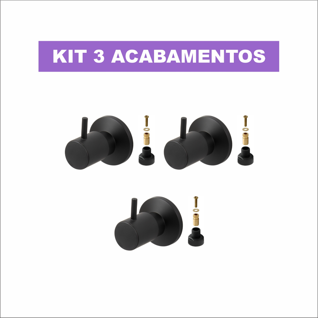 Kit 3 Acabamento Para Registro Preto Metal C90 Padrão Docol