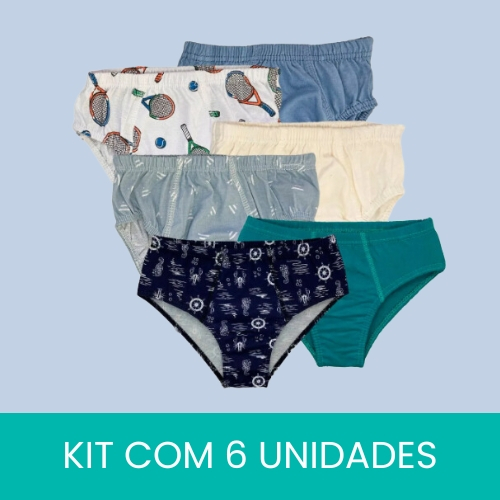 Kit 6 Cuecas Slip Infantil Slip Algodão Tampinha 