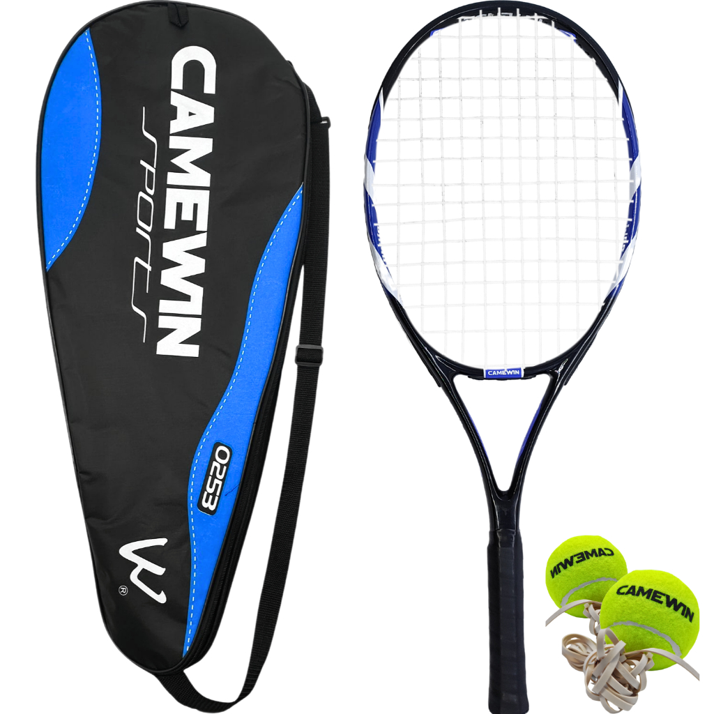 Raquete de Tênis Camewin Azul 26 com Estojo e 2 Bolinhas para Iniciantes e Intermediários