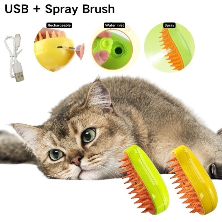 Escova Para Gato e Cachorro Vapor 3 Em 1 Autolimpa