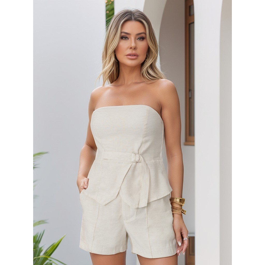 Conjunto Feminino Tomara Que Caia Com Fivela e Shorts 9842