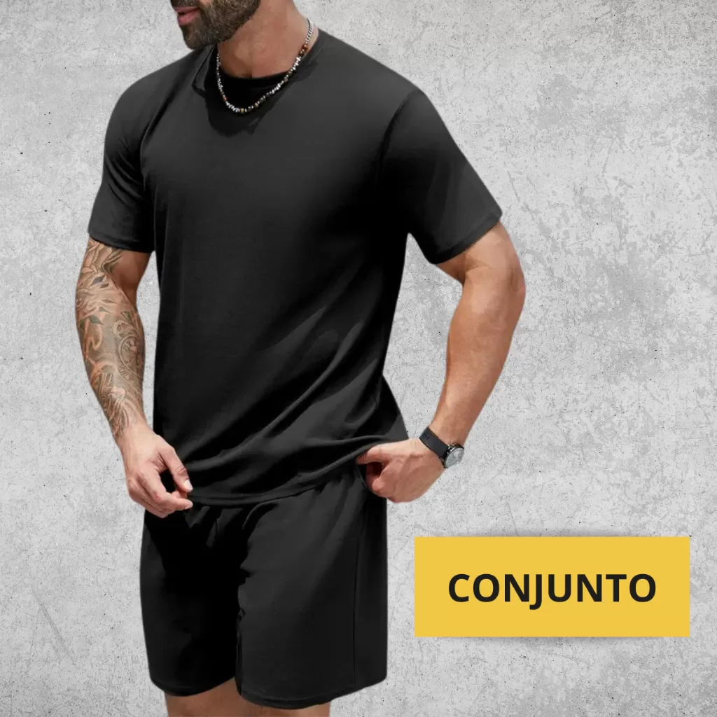 Conjunto camiseta Algodão + Short Tactel Kit Bermuda e Camiseta Masculina