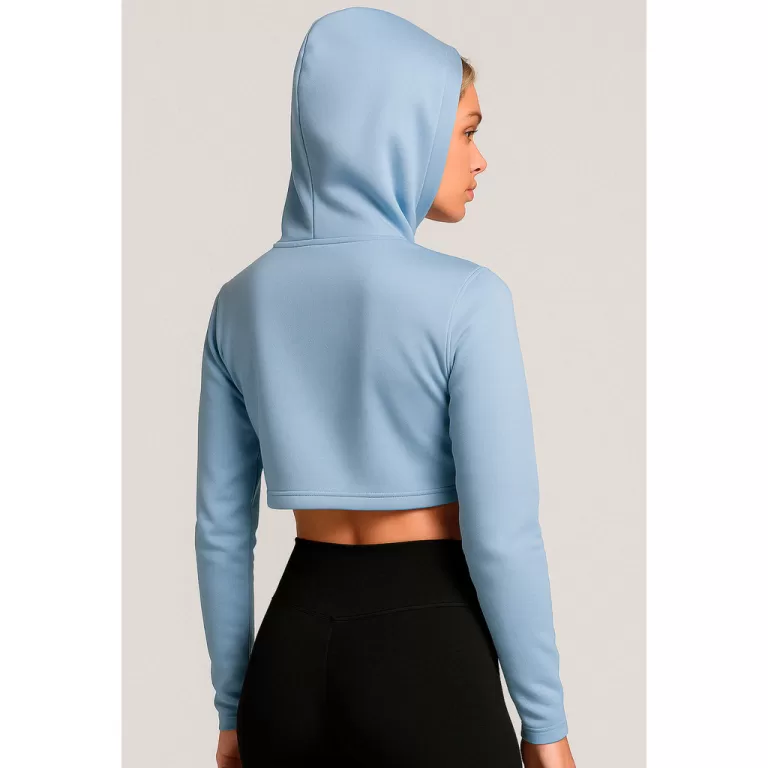 Blusa Moletinho Capuz Cropped Azul Claro Rise Inve